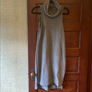 Grey ribbed funnel neck dress